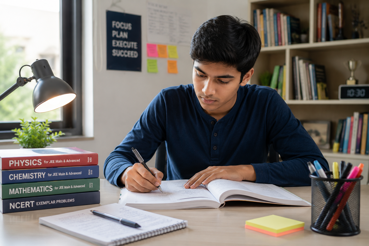 Student studying at night